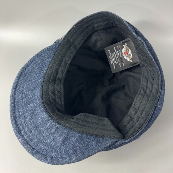 Harley Davidson Blue Denim Newsboy Gatsby Women's Hat Cap Medium Studded - Picture 9 of 13